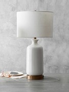 现代简约白玉陶瓷麻布，台灯美式乡村，床头书房客厅桌灯具
