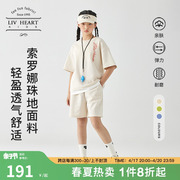 日本livheart女童短袖t恤短裤，套装女休闲运动短裤两件套儿童大童