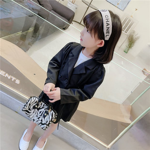 女童洋气泡泡袖西装2022秋季韩版宝宝黑色西服连衣裙儿童外套