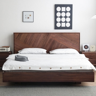 黑胡桃木床现代简约1.8米樱桃木实木床小户型白橡木(白橡木)2*2婚床大床