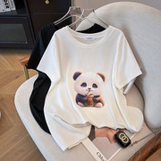 七月原创特大码女装夏季可爱熊猫，印花短袖t恤女220斤胖mm宽松上衣