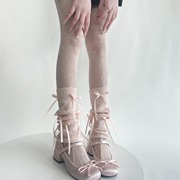 春夏季糖果色薄款芭蕾风甜美袜套女粉蓝色蝴蝶结堆堆腿套少女靴套