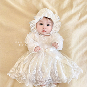 婴儿衣服春秋装连衣裙新生宝宝满月百日宴蕾丝公主裙周岁宴礼服裙
