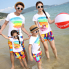 沙滩亲子装2023潮夏装母子母女一家四口三亚海边旅游渡假套装