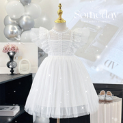 女童礼服连衣裙夏装小女孩洋气生日公主裙子儿童超仙蕾丝白色纱裙