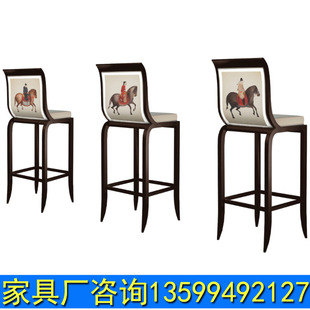 新中式时尚吧椅新古典(新古典)奢华印花吧台，椅后现代餐椅欧式实木高脚椅