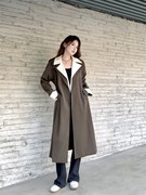 大码女装2023韩系西装，领撞色中长款风衣外套，秋季长袖开衫上衣