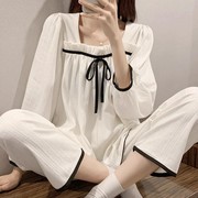 睡衣女2023年春秋款纯棉长袖简约空调房高级感秋天家居服套装