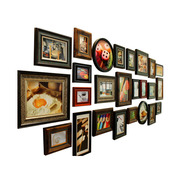 实木美式照片墙厅厅做背超大相框，客l餐旧景奢华欧式挂墙组