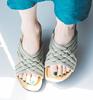 日本热带编织系带露趾休闲弹性针织凉鞋，女士平底套脚凉拖