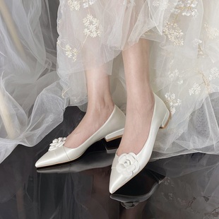 婚鞋女平底单鞋法式白色新娘，鞋2024森系伴娘鞋，不累脚日常大码