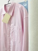 粉色条纹衬衫女早春秋2024宽松设计感慵懒风，衬衣外套法式上衣