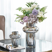 现代轻奢风银色花瓶玻璃客厅插花花艺仿真干花电视柜餐桌面装饰品