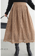 日本海外直邮2023春季女装全蕾丝纯色褶皱甜美长裙半身裙