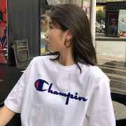 美版champion植绒毛毡草写logo男女，短袖宽松潮圆领，夏冠军(夏冠军)t恤gt19
