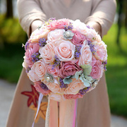 手捧花结婚花新娘婚礼婚纱，仿真拍照花束领证韩式礼物珍珠布艺玫瑰