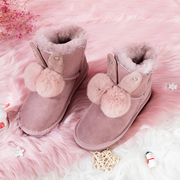 羊皮毛一体雪地靴儿童真皮毛球可爱加绒加厚冬季防滑女童雪地棉靴