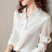 真丝垂感慵懒风高级白色衬衫女长袖，缎面100%桑蚕丝凉爽衬衣水墨画