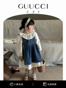 女童连衣裙秋季儿童复古刺绣，森系牛仔裙两件套宝宝甜美公主裙