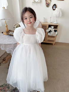 2023春夏儿童泡泡袖白色公主，裙连衣裙生日礼服，大裙摆六一演出