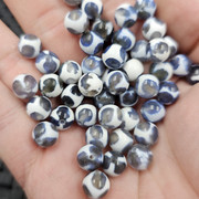 蓝白色玛瑙圆珠玉石散珠8毫米仿古玛瑙手链项链佛珠饰品配件珠子