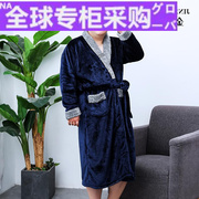 日本秋冬季睡袍男加肥加大300斤胖子，宽松加绒加厚睡衣长款法