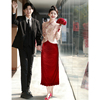 中式礼服订婚平时可穿敬酒服2024新娘衣服红色小香风套装旗袍