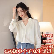 春季矮个子150cm显高女装XXXS加小码蕾丝衫/雪纺衫纯色长袖上衣女