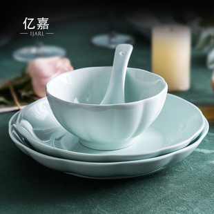 亿嘉中式碗盘子家用仿宋国风陶瓷碗饭碗米饭碗面碗汤面碗青瓷餐具