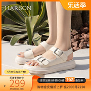 哈森厚底凉鞋女夏季轻便休闲运动平底鞋女士沙滩鞋HM225501
