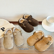 儿童加绒勃肯鞋冬季男女童，二棉鞋磨砂，真皮棉鞋宝宝保暖豆豆鞋