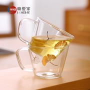 玻璃小茶杯透明加厚耐热带把主人杯子日式侘寂杯家用功夫茶具套装