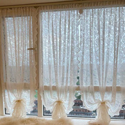 魔术贴纱帘法式白色钉珠蕾丝窗帘纱客厅阳台飘窗门帘免打孔粘贴式