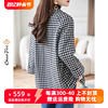韩版黑白格子羊毛呢大衣品牌女装，2023秋冬中长双面零羊绒外套