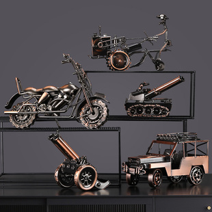 复古铁艺摩托车汽车金属，模型摆设创意，家居桌面装饰品酒柜书架摆件
