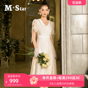 m-star明星系列夏季法式娃娃领连衣裙女短袖，气质名媛公主裙