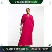 香港直邮潮奢asos女士，curve设计雪纺蝙蝠袖，桃红长款连衣裙(独)