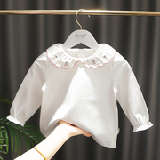 女童打底上衣白色打底衫，春秋婴儿长袖t恤童装六七个月宝宝娃娃领