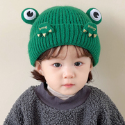 宝宝帽子冬款韩版青蛙毛线，帽男女童针织套头帽，男孩加厚防风帽婴儿