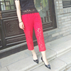 蕾丝裤子女夏红色(夏红色)宽松腰薄款外穿大码镂空显瘦高腰白色七分打底裤