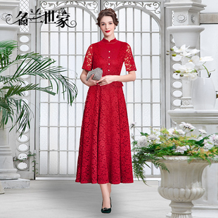 名兰世家原创设计喜婆婆婚宴红色，连衣裙妈妈假两件a字修身婚礼服