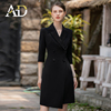 AD正式场合连衣裙女黑色商务正装套裙不规则设计感职业装经理工装