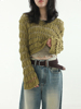韩国！netting cropped knit 镂空透视编织针织衫罩衫短款