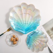 ins北欧人鱼幻彩琉璃海洋，贝壳玻璃盘子碟子，小物饰品收纳装饰