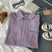 紫色衬衫女设计感小众防晒衬衣小清新上衣复古文艺长袖防晒