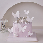 白色蝴蝶蛋糕装饰摆件合金带钻hb幻彩球女神仙女生日甜品烘焙插件