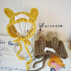 韩版个性儿童针织发带可爱手工，男女童兔耳朵凹造型毛线绑带发箍