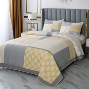 纯棉欧式床盖三件套加厚夹棉床单手工拼块美式绗缝被防滑榻榻米垫