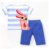 女童蓝条纹短袖t恤宝宝，兔子半袖打底裤，2件套儿童夏装小童短裤套装