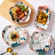 可爱日式餐具碗碟套装菜盘碟子创意水果盘家用陶瓷烤盘子2022